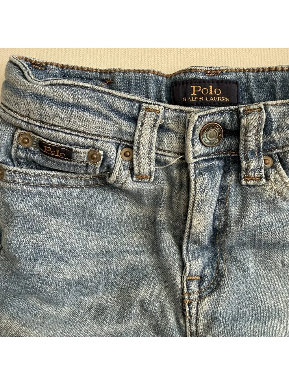 Polo Ralph Lauren Tompkins HR Skinny Jeans Girls Size 5 Distressed Light Wash